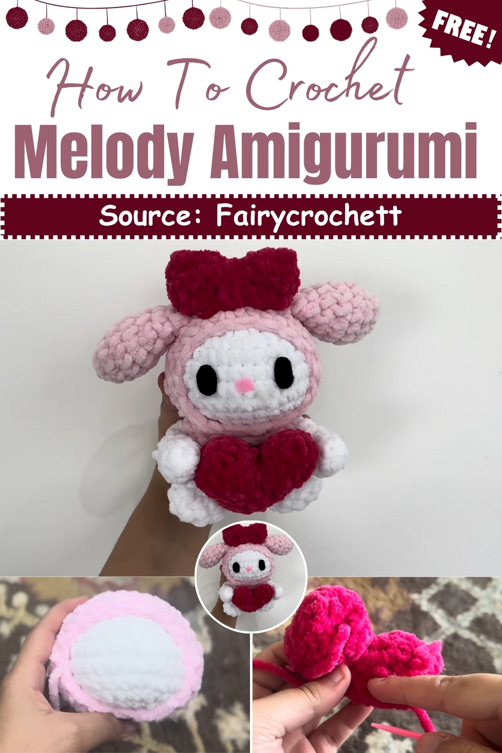How To Crochet Cupid My Melody Amigurumi Free Pattern - Amigurumiy