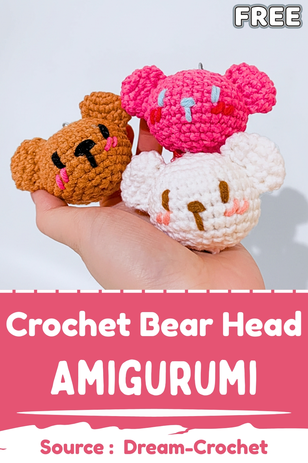 Mini Crochet Amigurumi Bear Head Pattern In Solid Colored Yarn - Amigurumiy