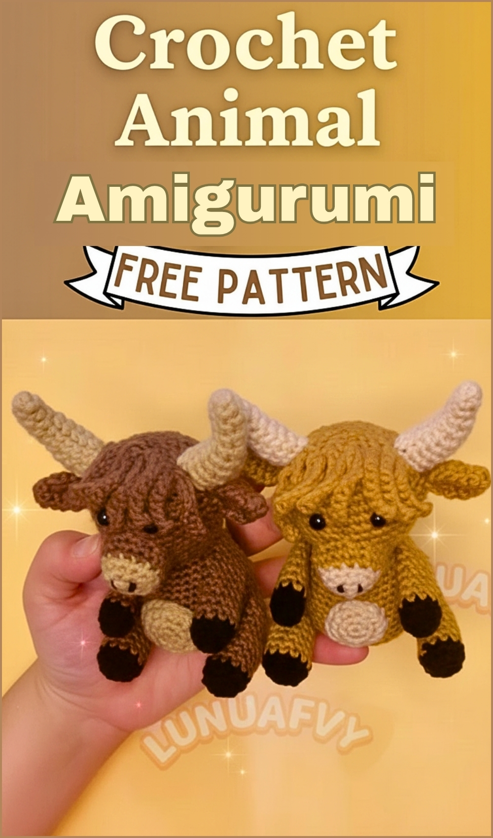 Adorable Crochet Animal Amigurumi Pattern With A Tail, Horns, And Hair ...