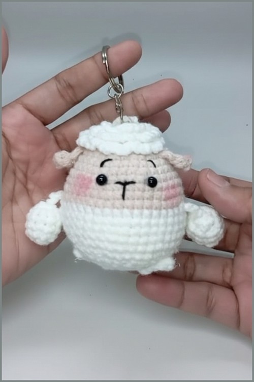 Crochet Mini Sheep Keychain 4