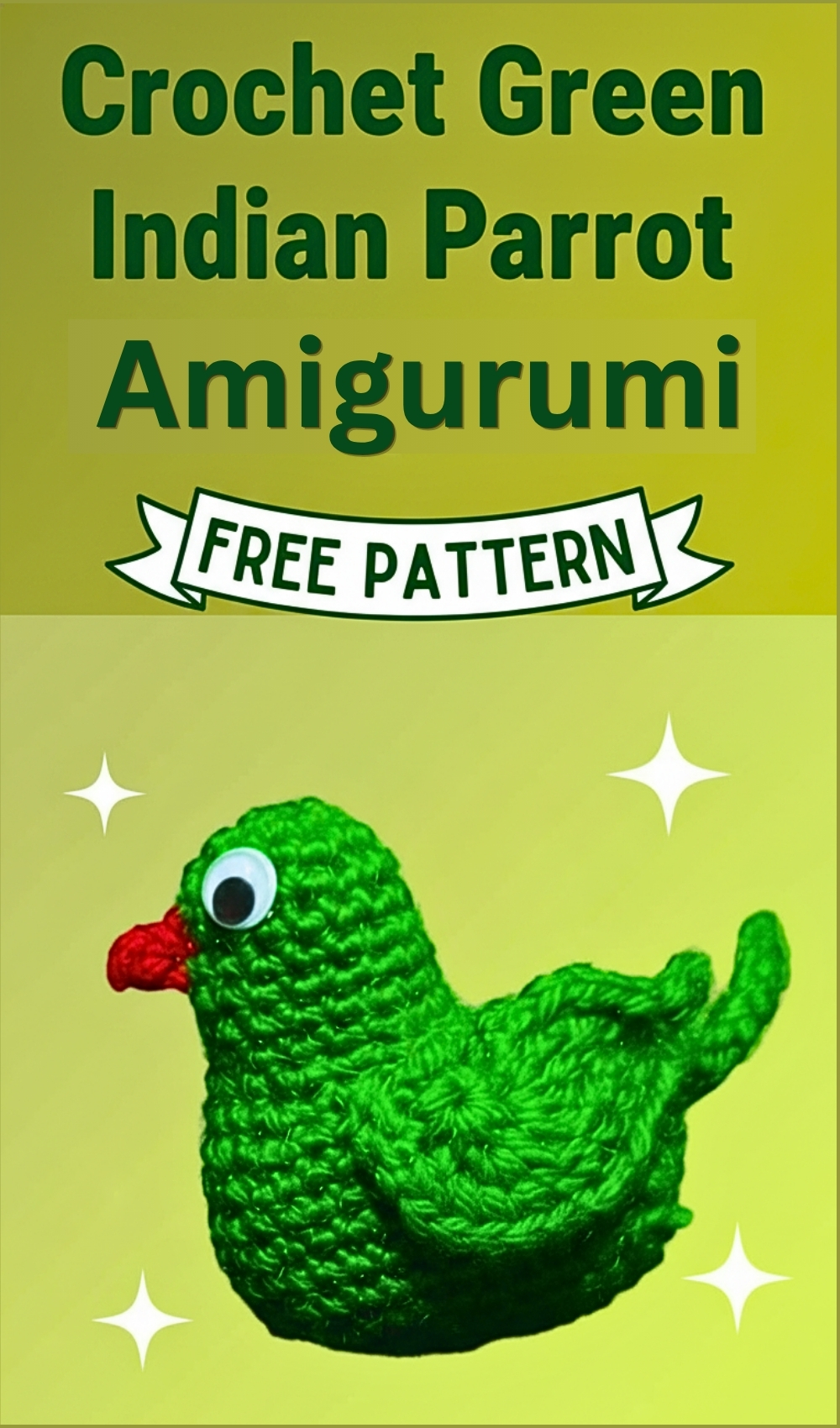 Cute Crochet Indian Parrot Amigurumi Pattern In Green