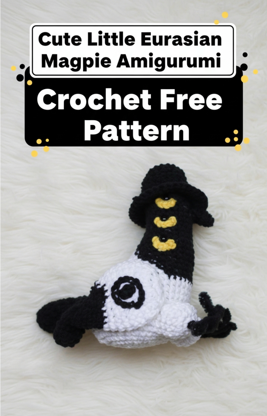Cute Little Eurasian Magpie Amigurumi Crochet Free Pattern