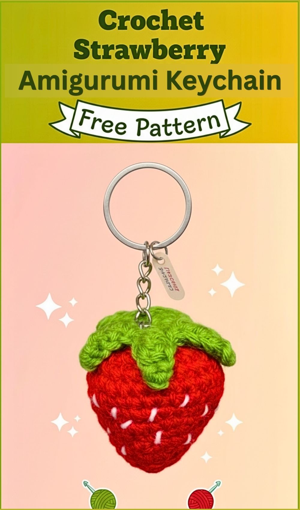 Mini Crochet Strawberry Amigurumi Keychain Free Pattern