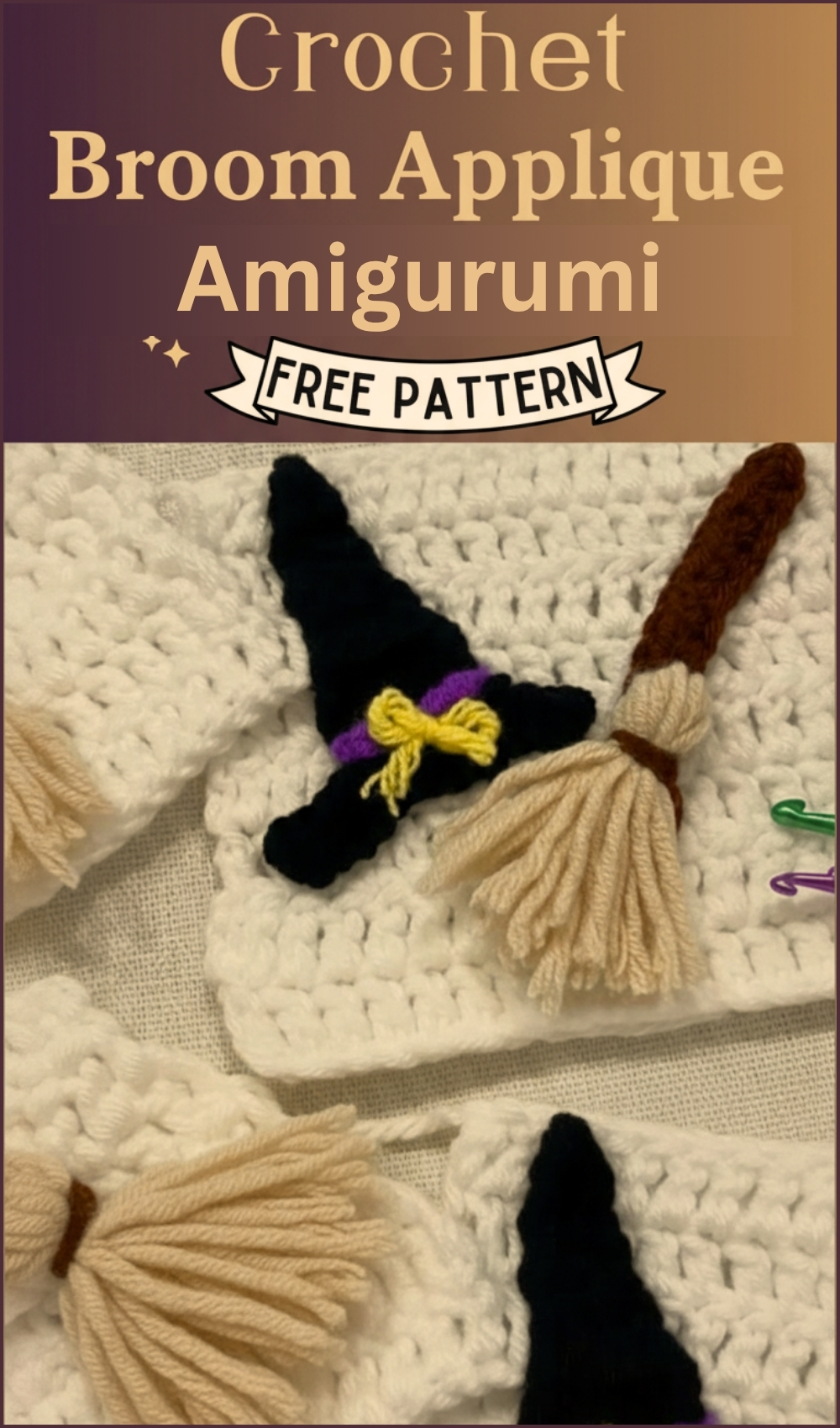 Crochet Broom Applique Free Pattern For Halloween Decor