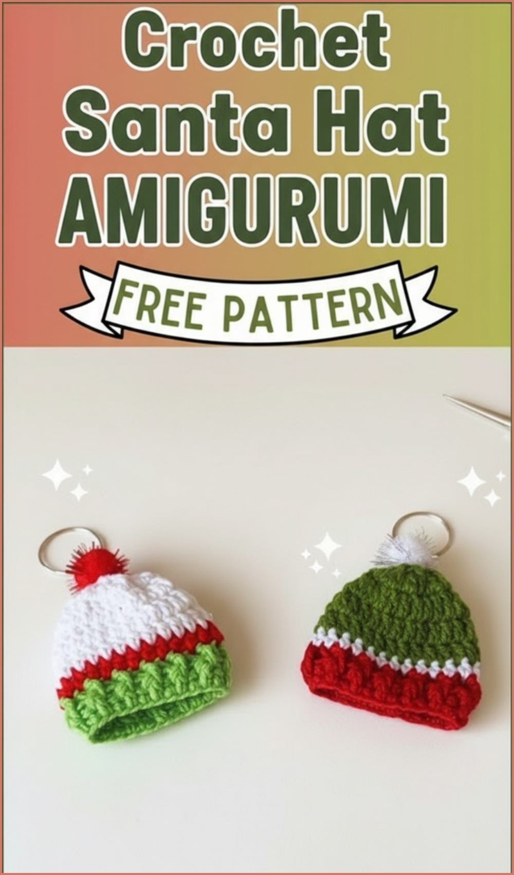 Cute Crochet Santa Hat Free Pattern Keychain For Christmas Gifts