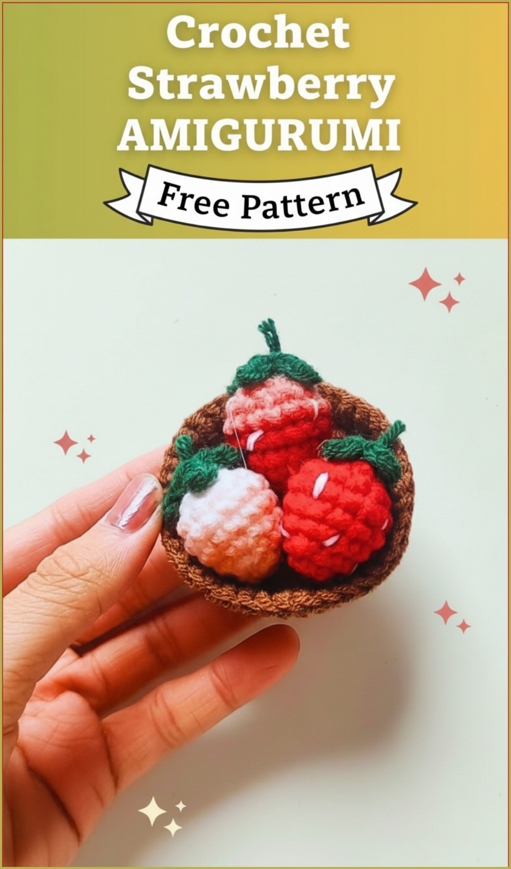 Cute Crochet Strawberry Amigurumi Free Pattern With Leaves And Mini Plate