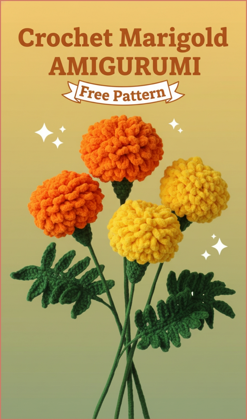 Easy Crochet Marigold Flower Free Pattern For Home Decor